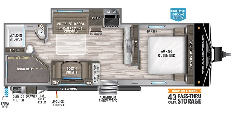 2022 Transcend 261BH travel trailer rental floorplan